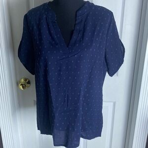 SHEIN Women’s Split Neck Navy Blue Textured Short Sleeve Blouse sz XL NWT